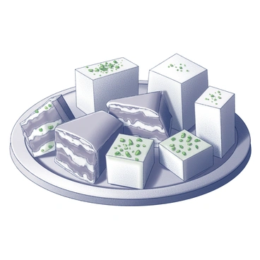 A round platter filled with an assortment of sweets for Yalda night. The platter features several pieces of baklava, neatly cut into diamond shapes, layered with nuts and syrup. There are also small, rectangular pieces of nougat, some sprinkled with crushed pistachios on top. The sweets are arranged in an artful manner, some stacked in small towers and others laid flat, showcasing their textures and shapes. Each piece is distinct, creating an appealing visual contrast with intricate designs. The overall presentation is inviting and festive, suitable for a celebration.