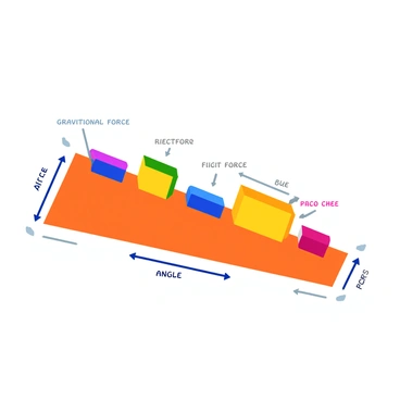 An illustration of a smooth inclined plane with a block resting on it. The block is positioned at various angles along the plane, and arrows indicate the direction of gravitational force and the frictional force acting on the block. Each angle is labeled clearly, showing how the angle impacts the magnitude of the frictional force. The inclined plane is drawn with a bright color to enhance visibility, while the block is a solid color for easy identification. The background is a simple light color to ensure focus on the block and plane.