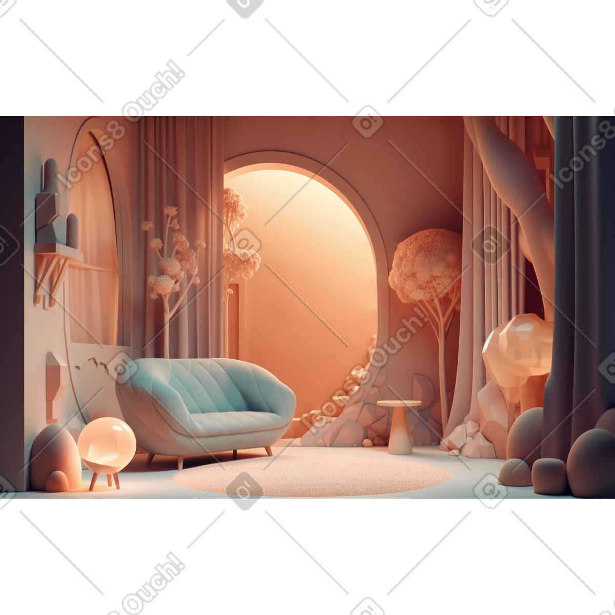 3D living room with abstract background illustration in Experimental style download in PNG, SVG