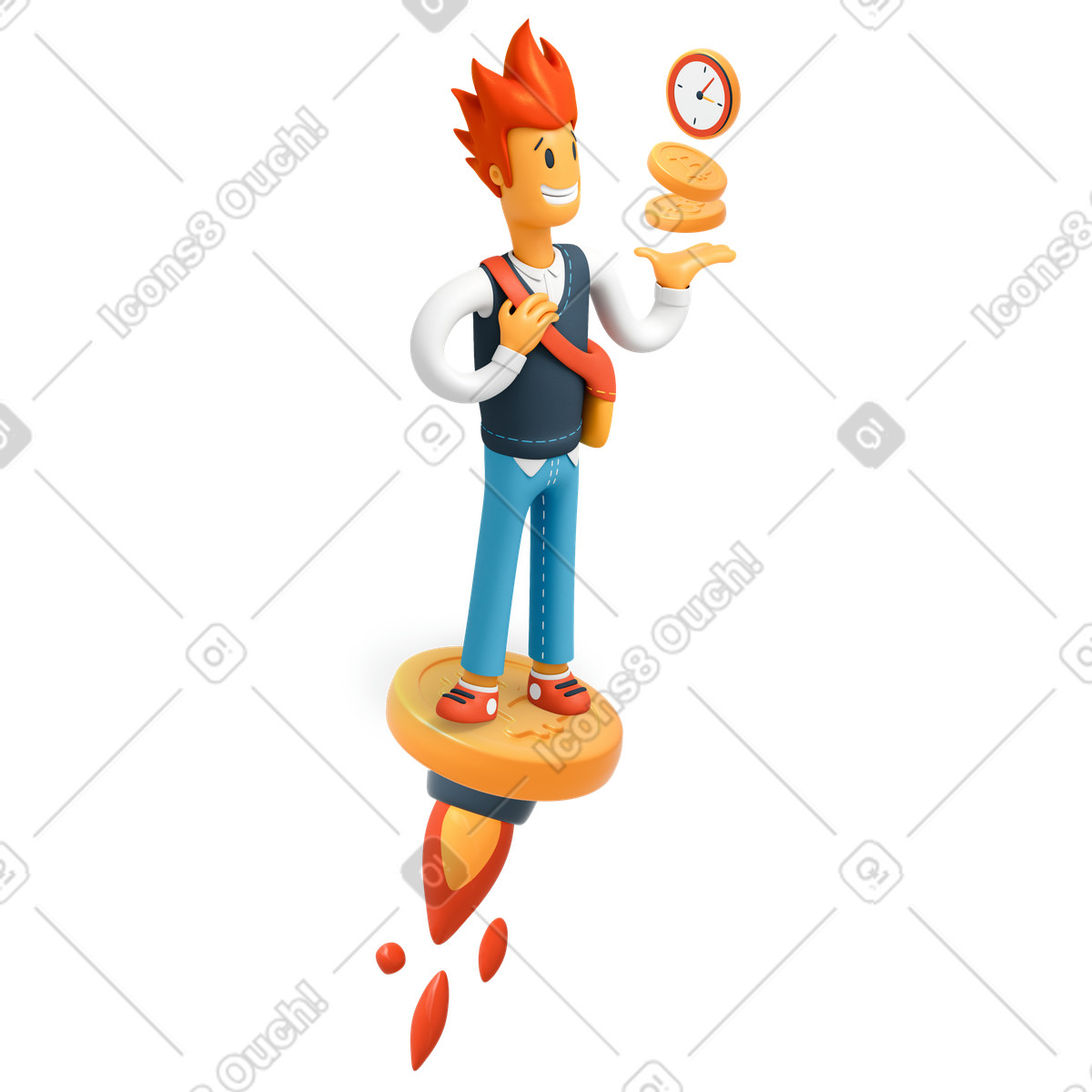Trader di criptovalute che fa un investimento finanziario successo illustrazione in stile 3D Flame scarica in PNG, SVG