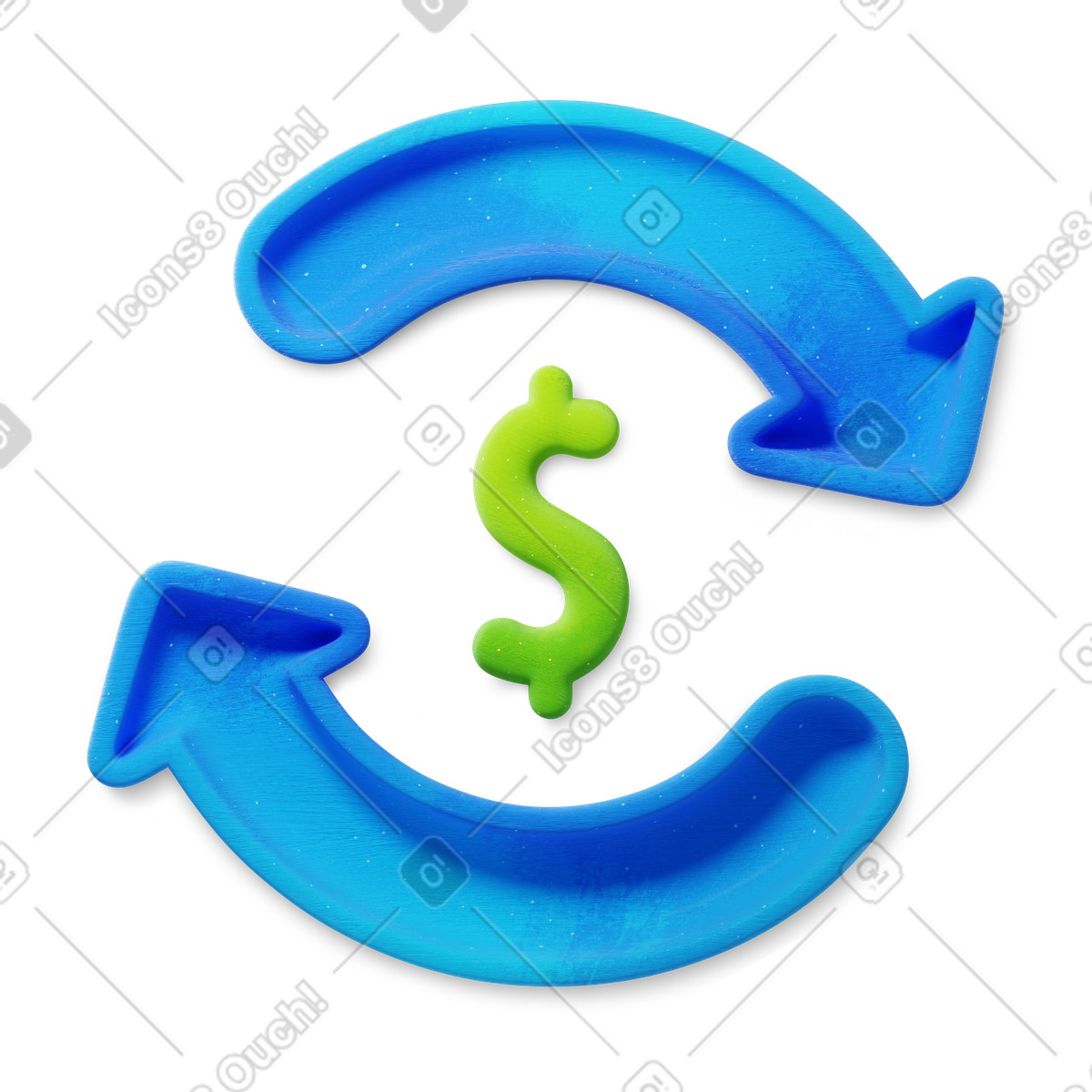 Dollar symbol surrounded by circular arrows indicating continuous cash flow illustrazione in stile 3D Microsoft Fluent illustration scarica in PNG, SVG