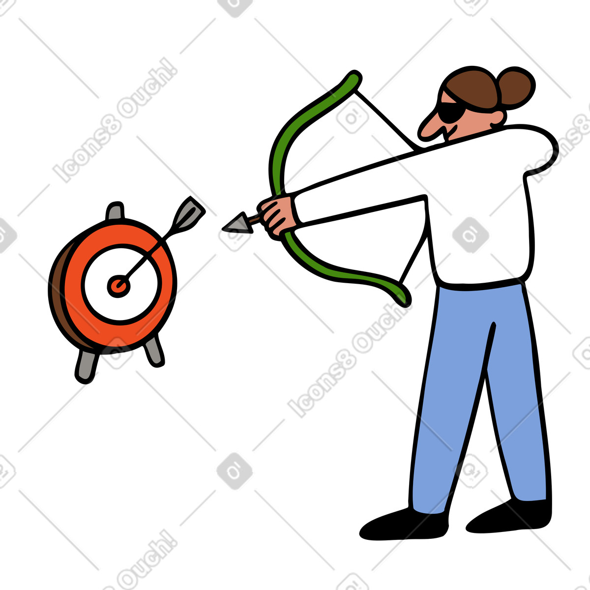 Illustration Personne avec un arc qui touche la cible dans le style Comic à télécharger aux formats PNG, SVG