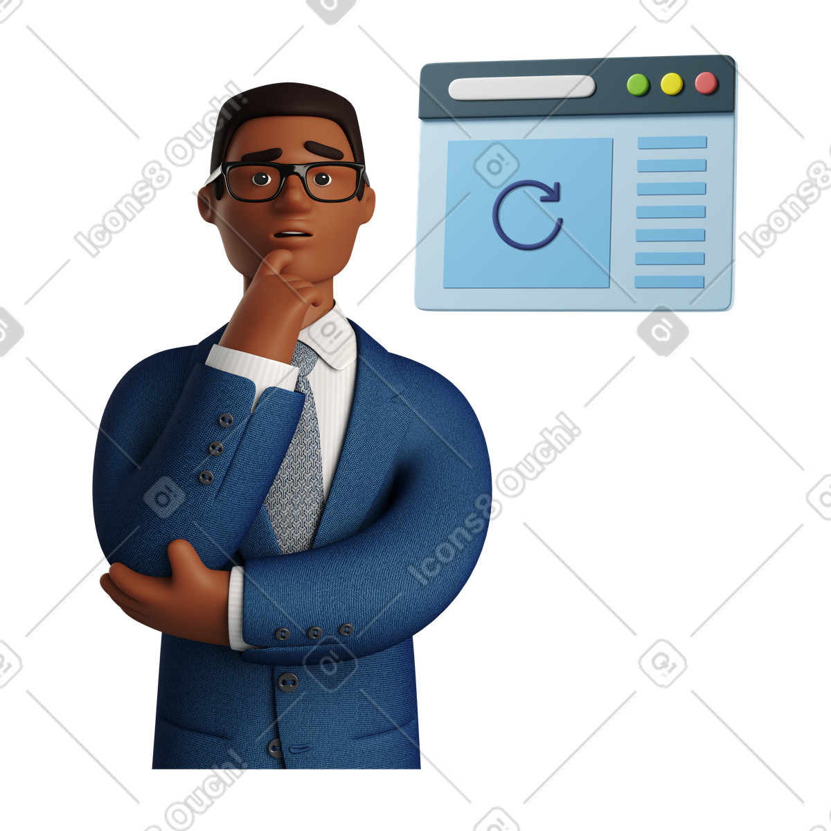 Businessman waiting for a web page to load illustration in 3D Business style download in PNG, SVG