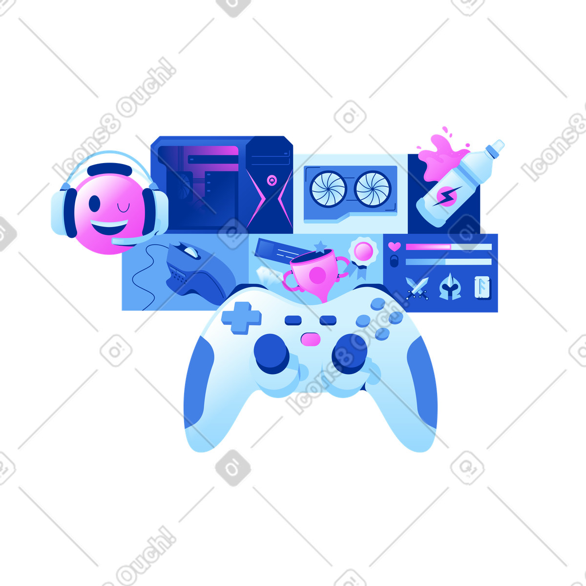 Video game controller, computer hardware and interface illustration in Glossy style download in PNG, SVG
