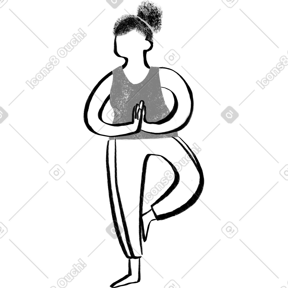 Black and white woman standing in a yoga pose illustration Company style download PNG, SVG