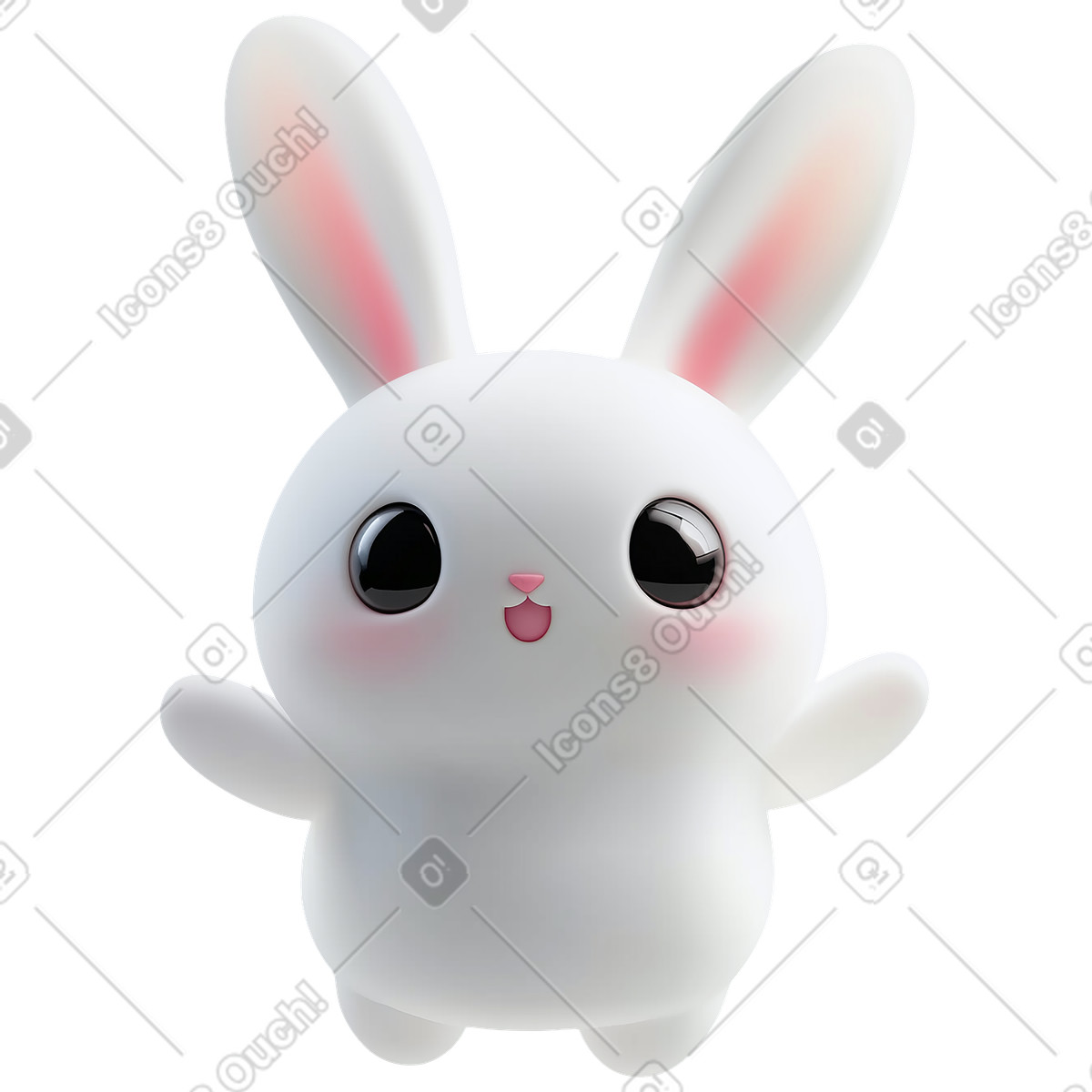 Plastic white rabbit illustration in 3D Cutie style download in PNG, SVG
