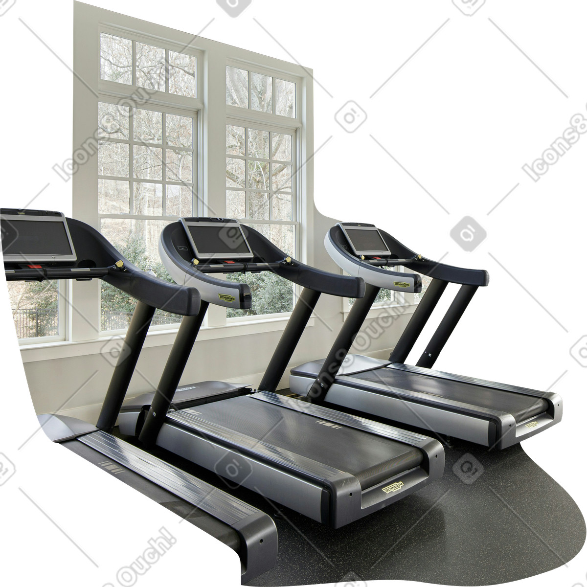 Illustration Arrière-plan avec une salle de sport et des tapis course dans le style Everyday à télécharger aux formats PNG, SVG