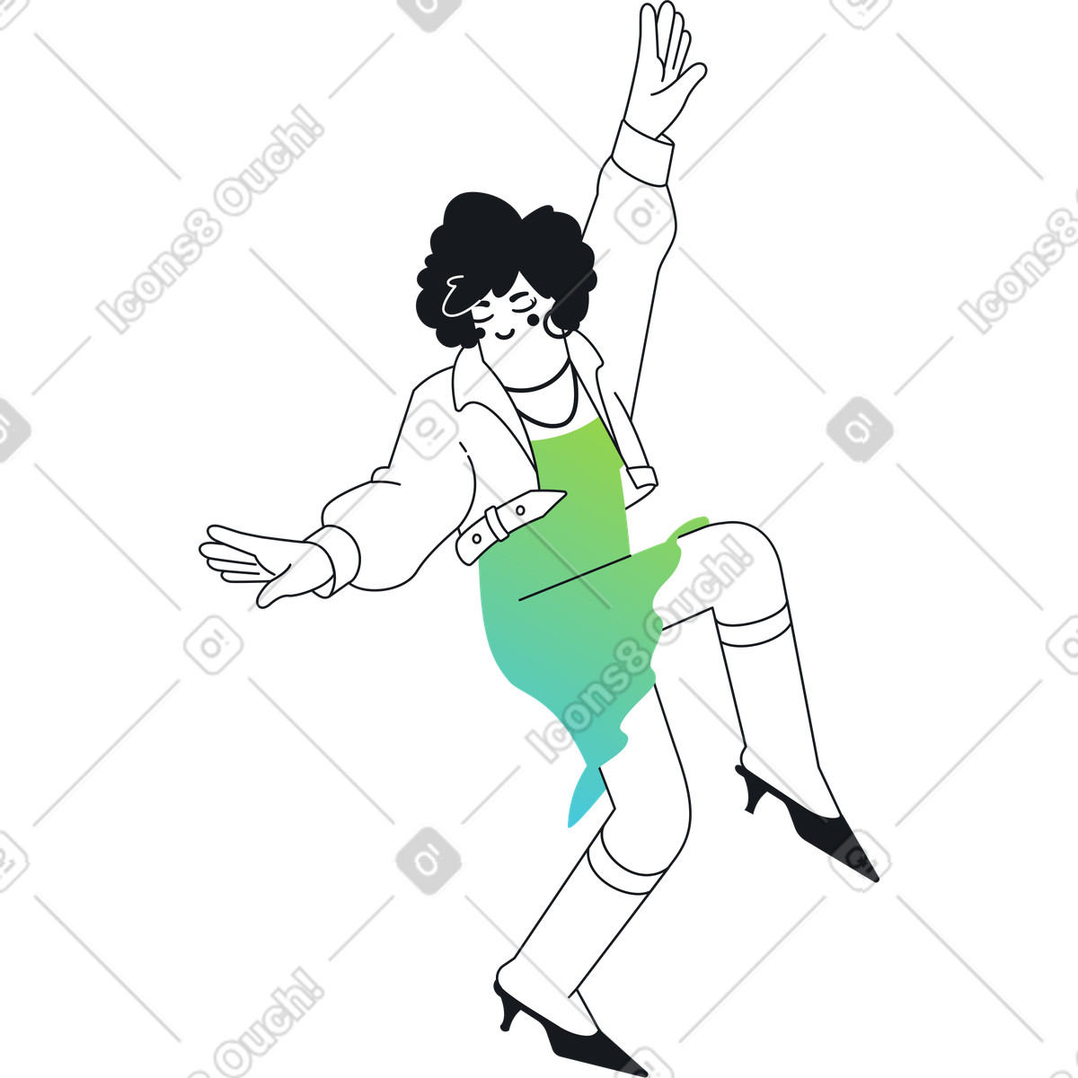 Breeze スタイルの グラデーションのドレスを着て踊る女性 のイラストをPNG、SVG形式でダウンロード