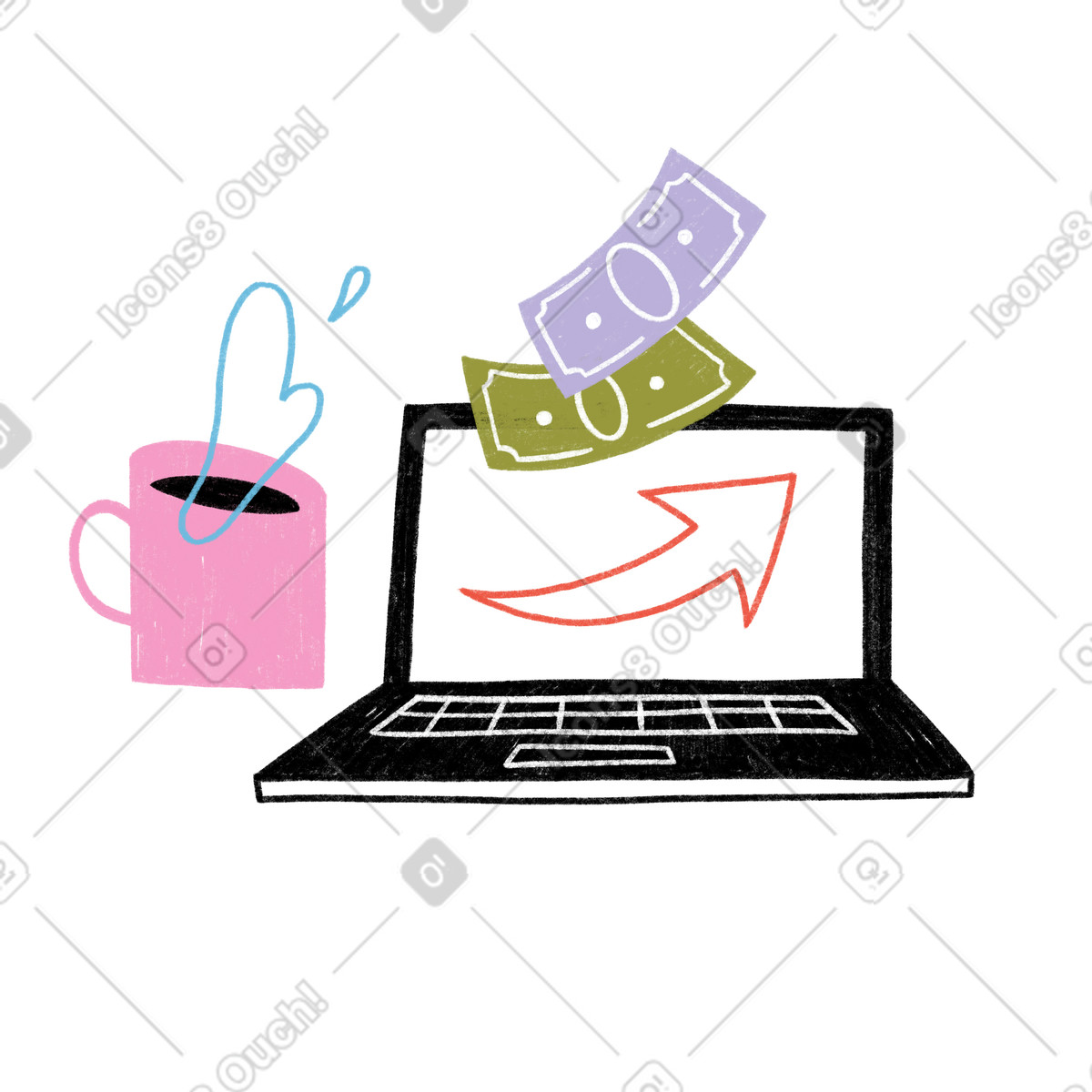 Investimento di denaro online con freccia crescita illustrazione in stile Tutti scarica in PNG, SVG