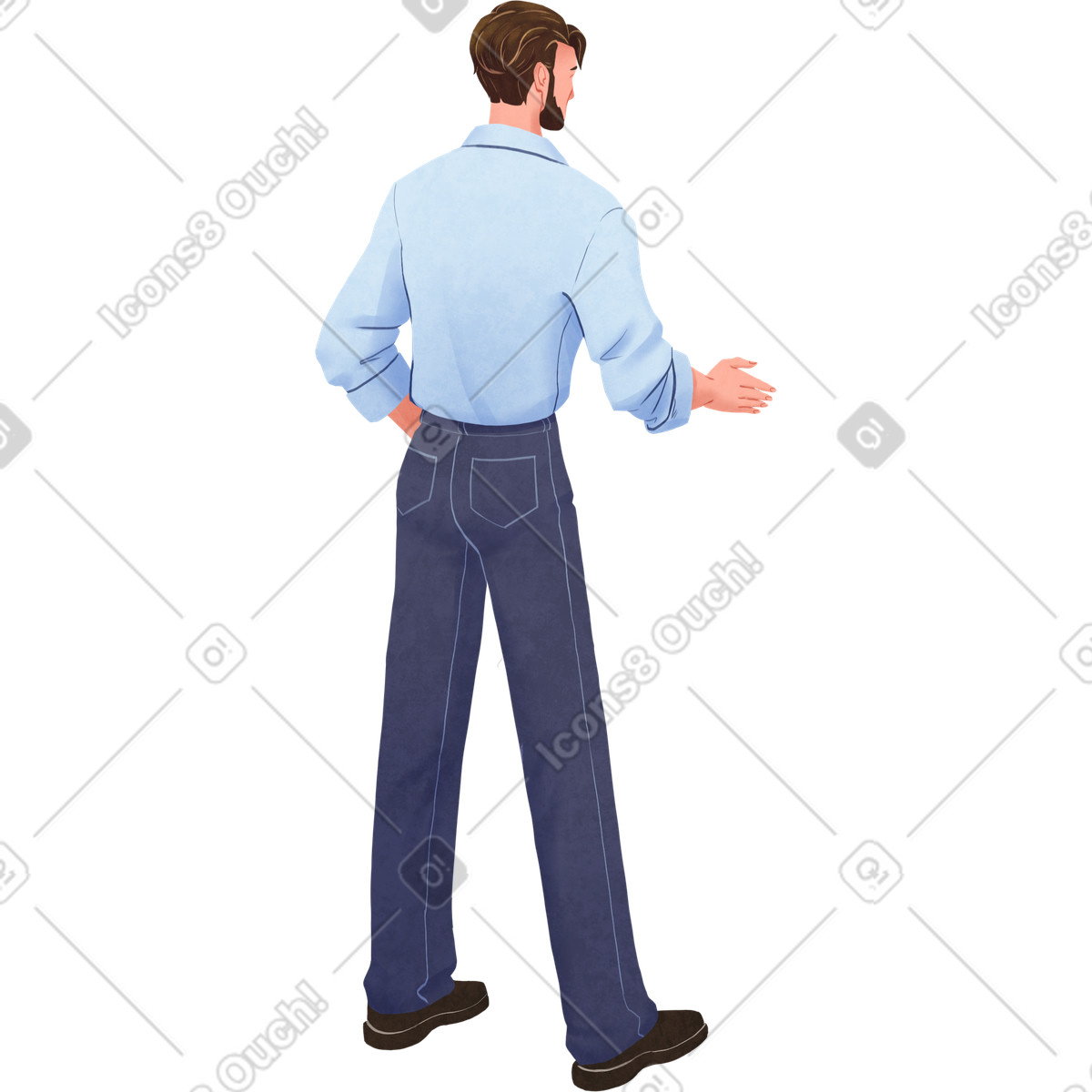 Ilustração de Standing man in blue shirt and jeans from back em no estilo Lifestyle para baixar em PNG, SVG
