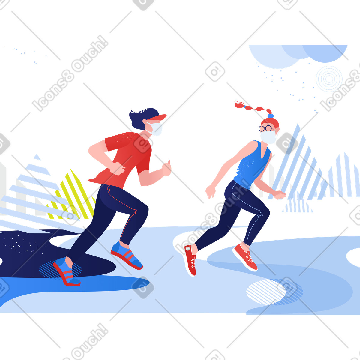 下载 Clip 风格的 跑步时戴口罩 插画，支持 PNG、SVG 格式