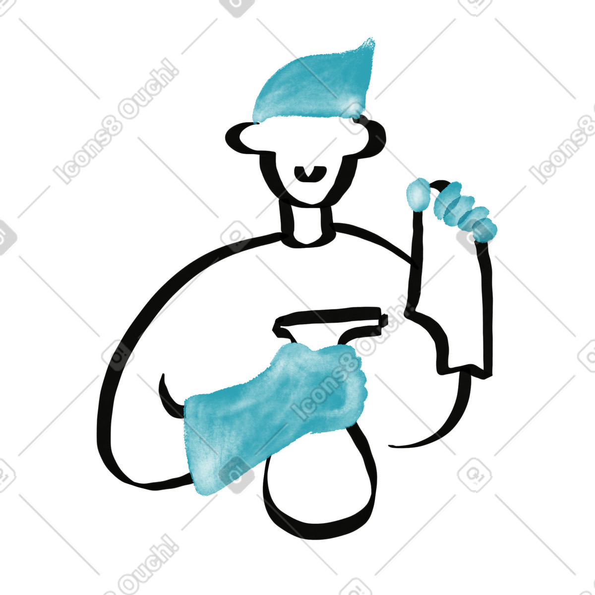 Ilustração de Cleaning service worker with detergent bottle and wiping rag em no estilo Watercolor sketch para baixar em PNG, SVG