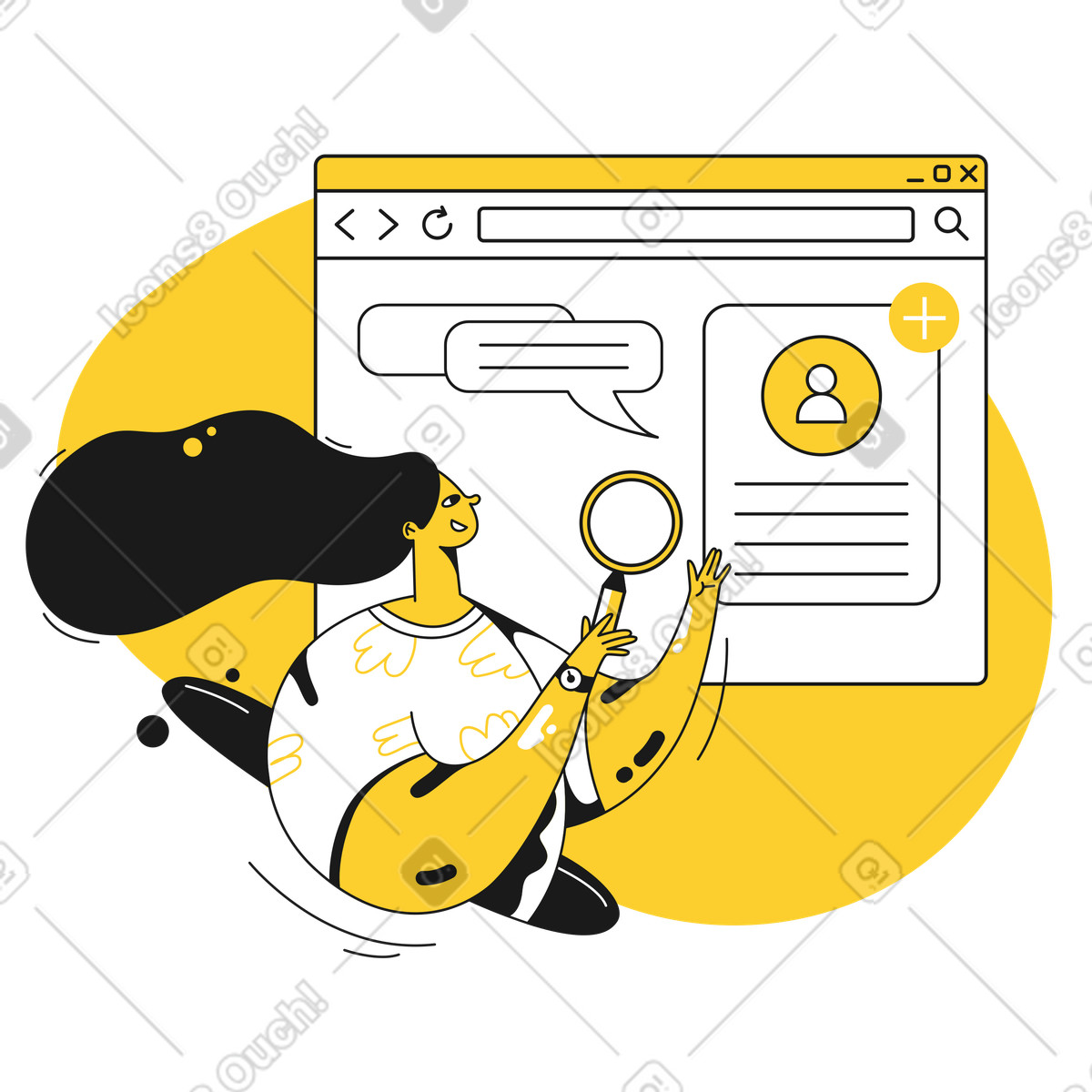 Hr legge il curriculum nel browser illustrazione in stile Taxi scarica in PNG, SVG
