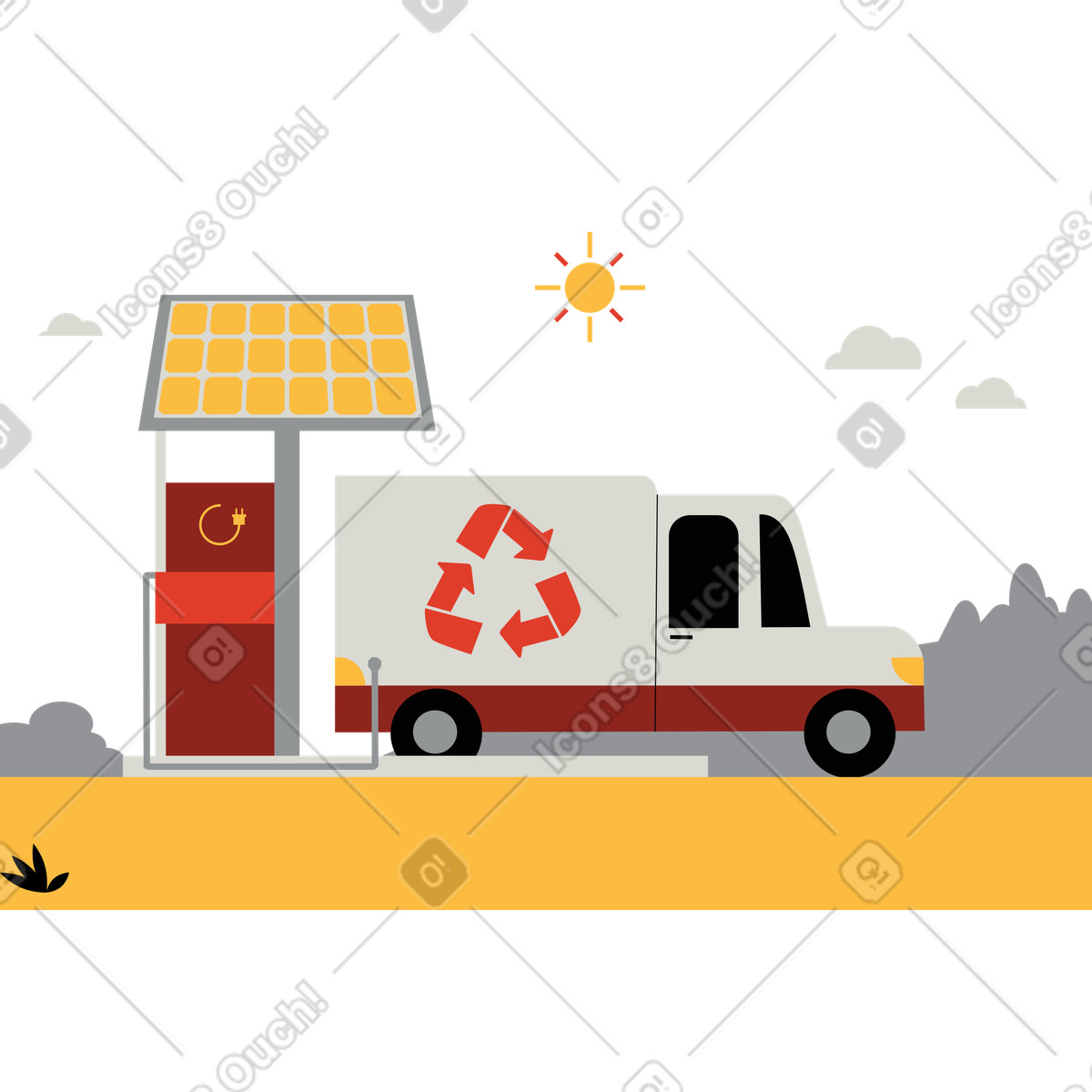 Electric charging station with solar panel illustration in Burgundy style download in PNG, SVG