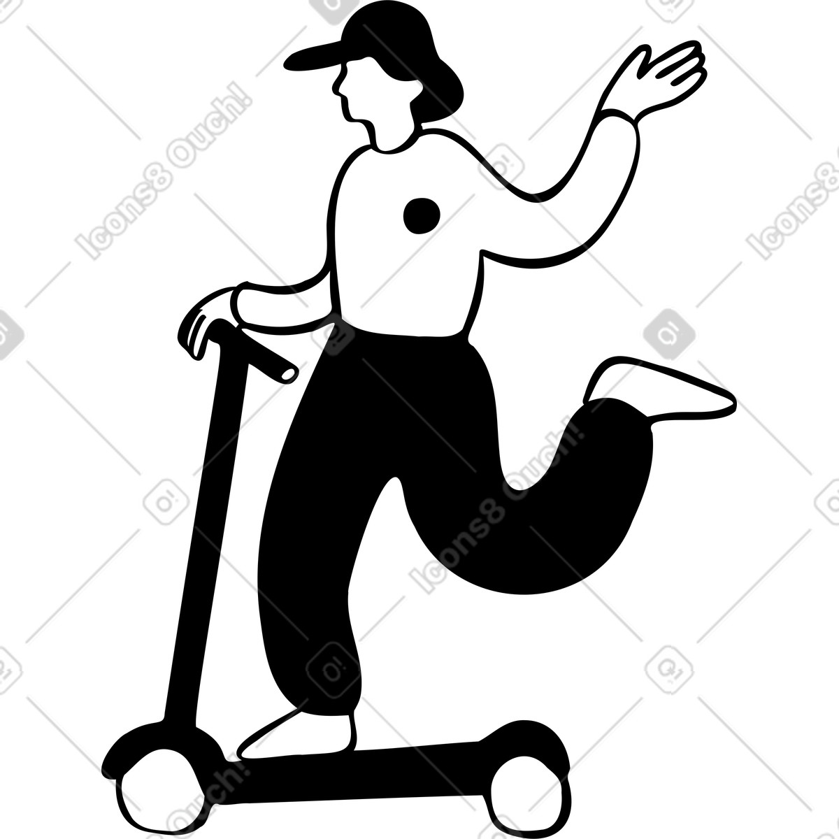 Ilustración Hombre en una scooter estilo Journal a descargar PNG y SVG
