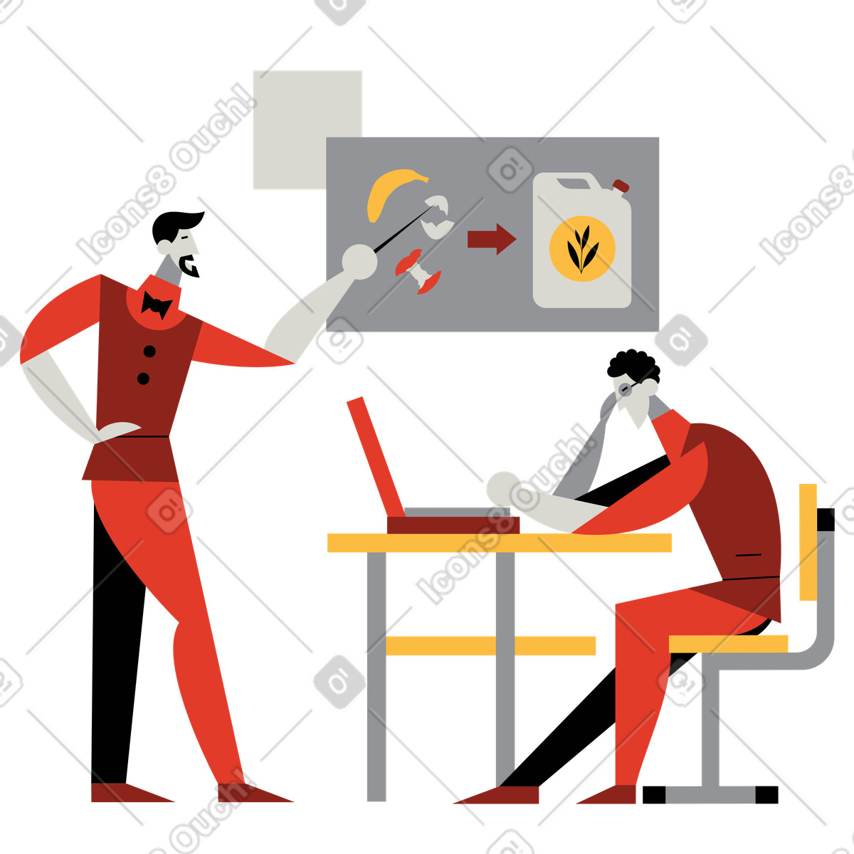 Student learning to make biofuel illustration in Burgundy style download in PNG, SVG