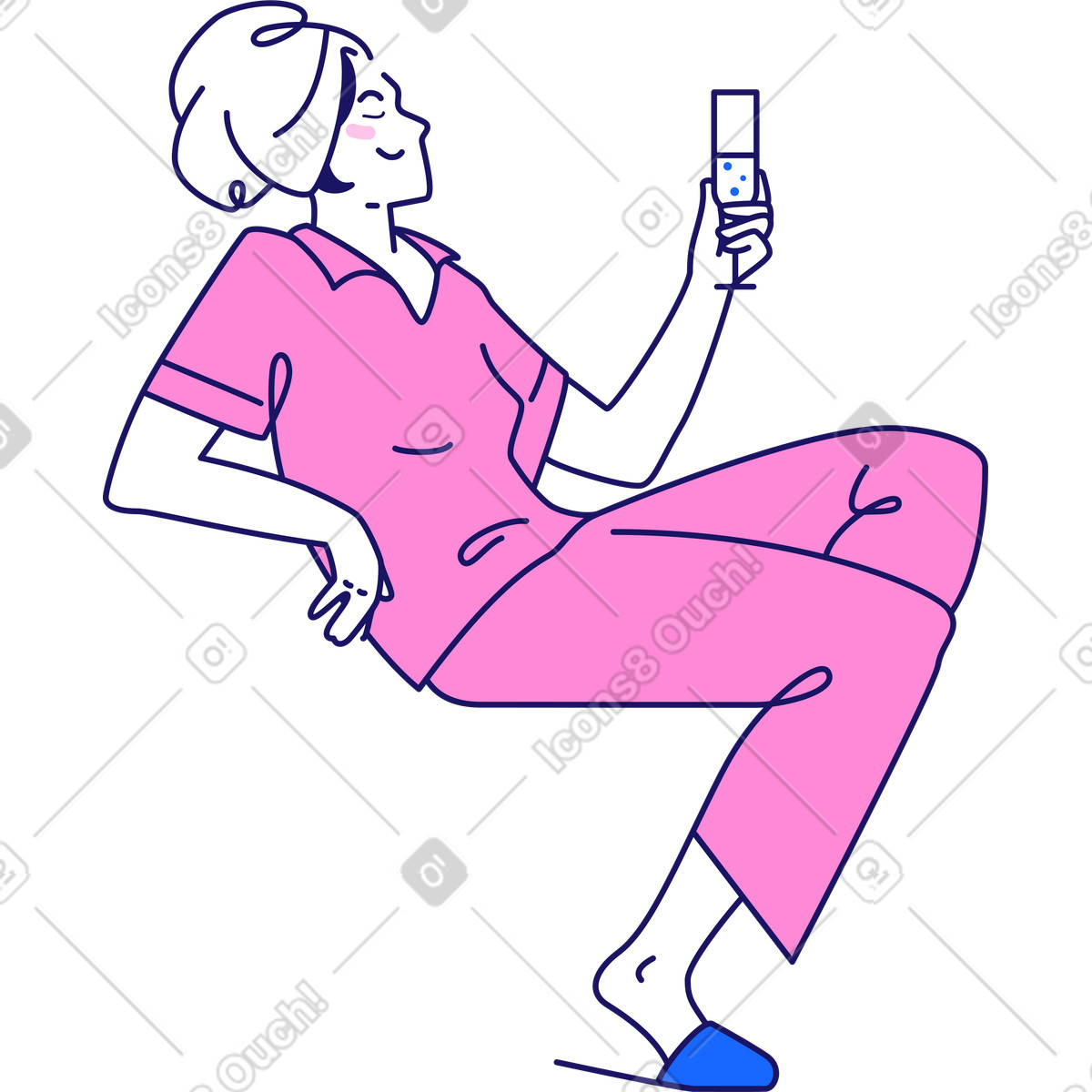 下载 Matey 风格的 穿着睡衣的女人手里拿着一杯香槟 插画，支持 PNG、SVG 格式