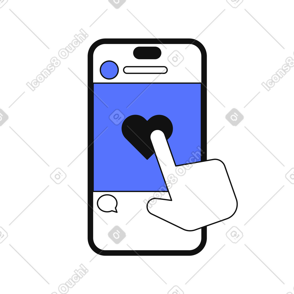 下载 Main 风格的 Like button tap on smartphone social media post engagement screen 插画，支持 PNG、SVG 格式