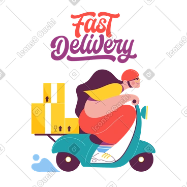 Lettering Fast Delivery with delivery girl PNG, SVG
