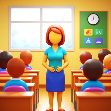 A teacher leading students in a classroom deep breathing exercise during a break
