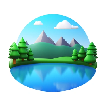 A tranquil lake reflecting the surrounding landscape, with mountains rising majestically in the background. Lush green trees line the edges of the lake, their leaves vibrant and full. The sky above is a clear blue, with a few fluffy white clouds gently floating. The scene captures the essence of a calm and peaceful natural environment.