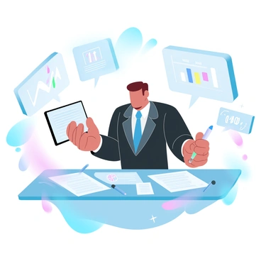 A busy broker stands in an office filled with screens displaying various stock market data. The broker is dressed in a formal suit and is holding a smartphone with one hand while intently focusing on a tablet in the other. The tablet screen shows colorful graphs and numbers indicating market trends. Papers and pens are scattered across the desk, adding to the sense of urgency. The atmosphere is vibrant with dynamic elements such as flickering screens and busy movement around the broker.
