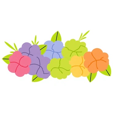 A collection of hydrangea blossoms in a rainbow color spectrum. The arrangement includes clusters of pink, purple, blue, green, yellow, and orange blooms. Each color flows seamlessly into the next, creating a vibrant gradient. The blossoms are round and fluffy, with delicate petals that catch the light. Green leaves are interspersed among the flowers, adding contrast to the bright hues. The overall composition is harmonious and visually striking, showcasing the beauty of these flowers.