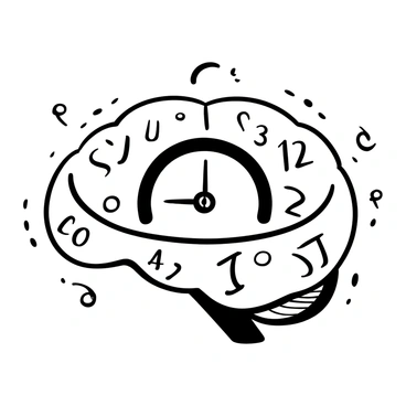 A human brain with clock hands and numerals, representing time