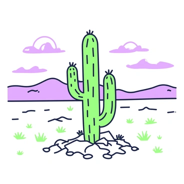 A solitary cactus stands prominently in a vast, barren desert landscape. The cactus is tall and slender, with distinct spines visible on its surface. Surrounding the cactus, the ground is covered in cracked earth and sparse patches of dry grass. In the background, there are rolling sand dunes that stretch towards the horizon, creating a sense of emptiness. The sky above is clear with a few wispy clouds scattered throughout. The overall scene captures the stark and desolate beauty of the desert environment.