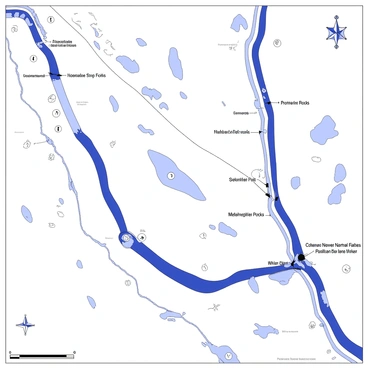 An illustrated geological map features a prominent normal dip slip fault running diagonally across the canvas. The fault line is clearly marked, with accompanying arrows indicating the direction of movement. Surrounding the fault, various geological formations are labeled, including sedimentary layers, igneous intrusions, and metamorphic rocks. Different textures and symbols represent these formations, adding depth to the illustration. Also present are contour lines that indicate the topography of the area, with elevation markers scattered throughout the map. Additional features include a compass rose in one corner for orientation and a scale bar for reference.