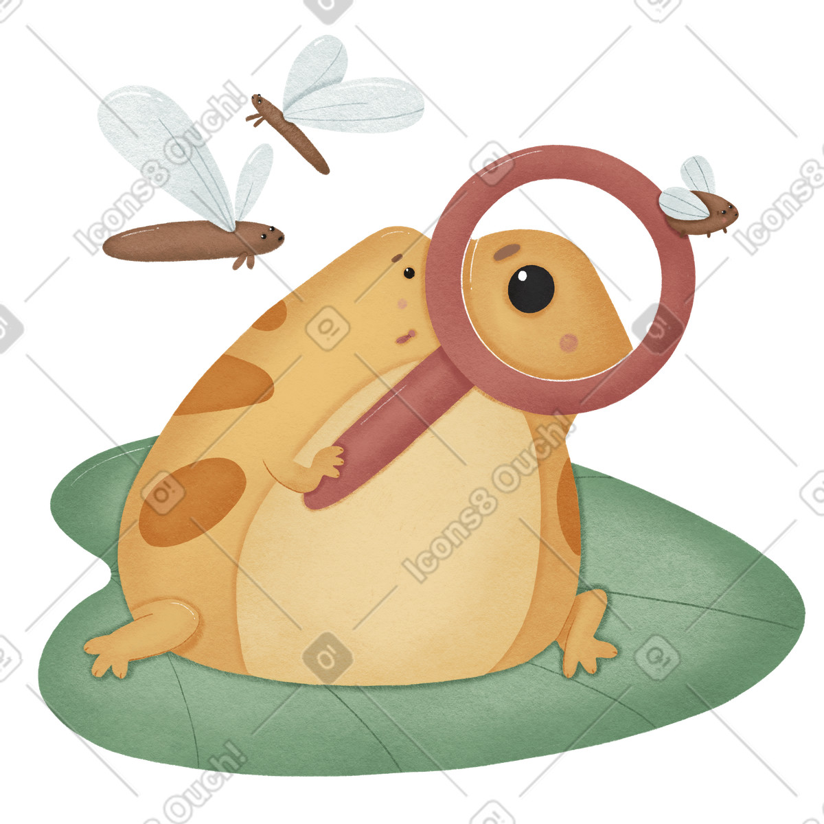 Rana che esamina la lente d'ingrandimento illustrazione in stile Woolly scarica in PNG, SVG