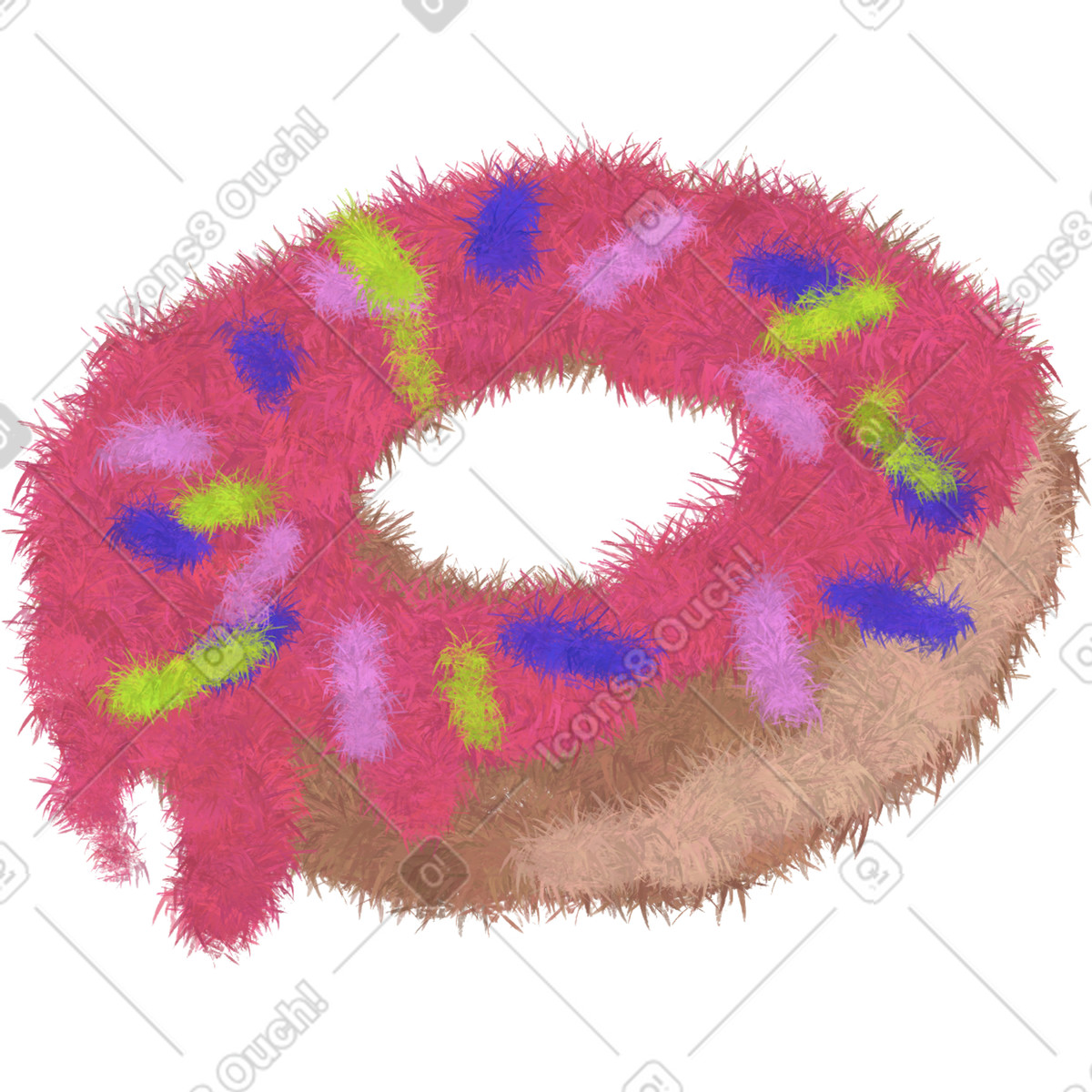 Rosa flauschiger donut-Illustration im Experimental-Stil als Download in PNG, SVG