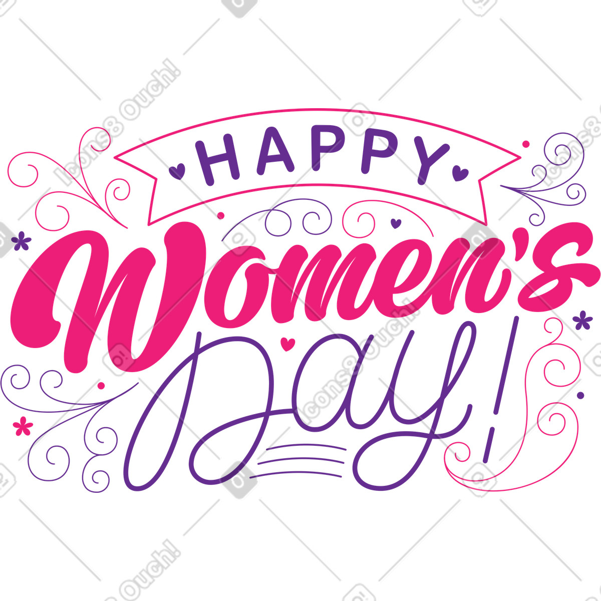 Lettering happy women's day! flourish elements text illustration in style download in PNG, SVG