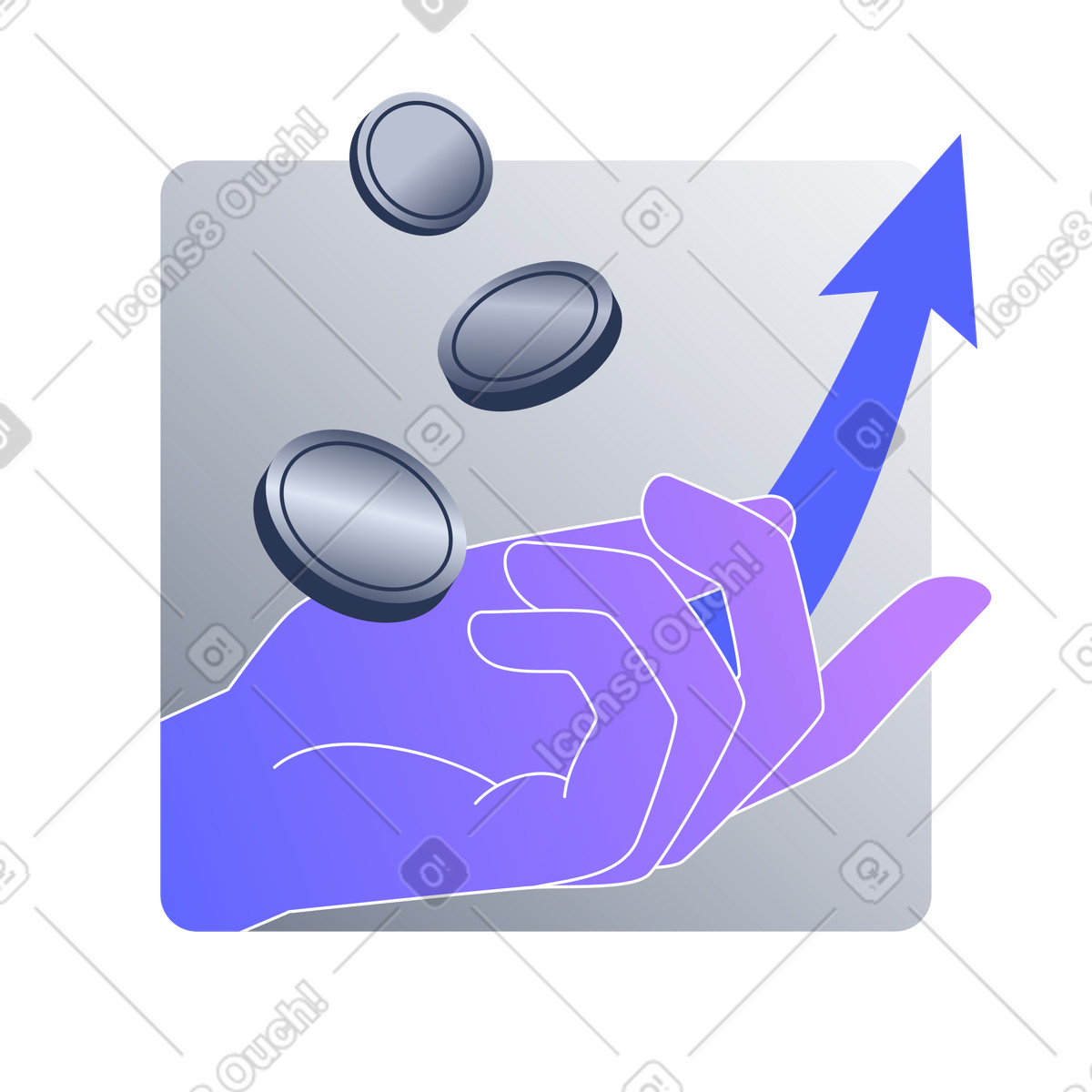 Financial growth with rising arrow and silver coins illustration in Lucent style download in PNG, SVG