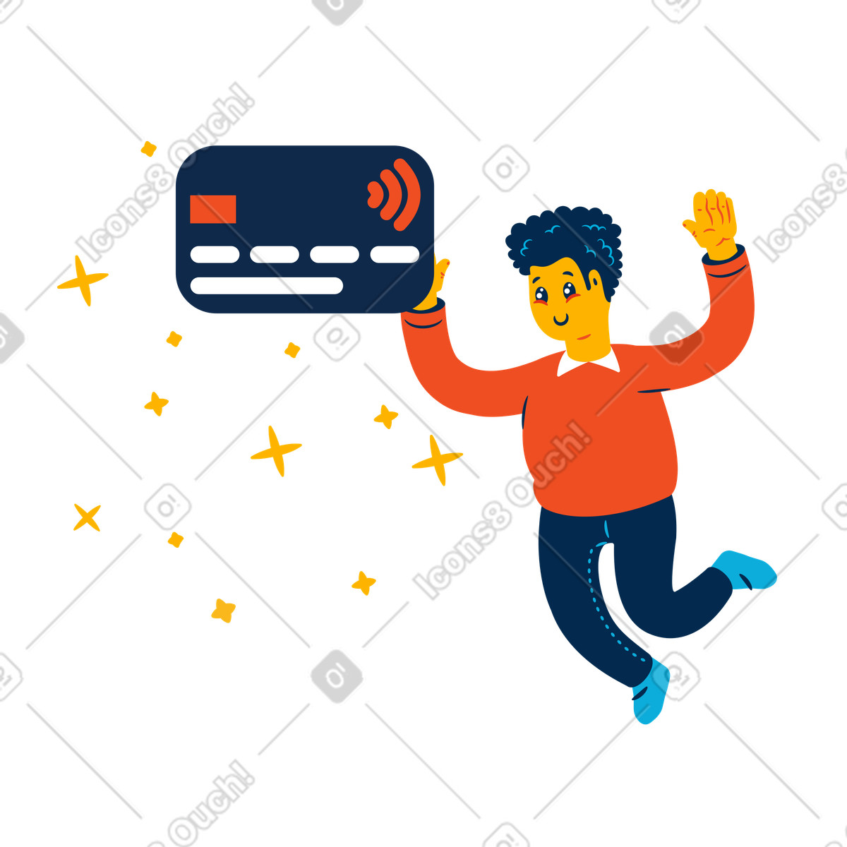 Teenager, der mit seiner bankkarte bezahlt-Illustration im Flame-Stil als Download in PNG, SVG
