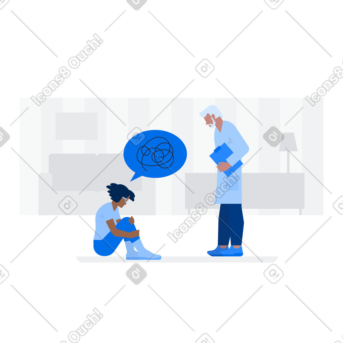 Therapist and patient in discussion, Emotional help or intervention, Depression anxiety counseling illustration Urban style download PNG, SVG
