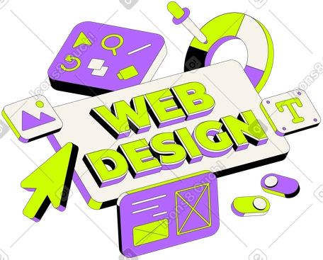 Lettering Web Design with toolbar and buttons text illustration in PNG, SVG