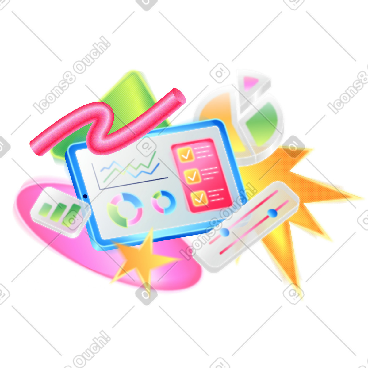 Analytics and on screen data visualisation illustration in PNG, SVG