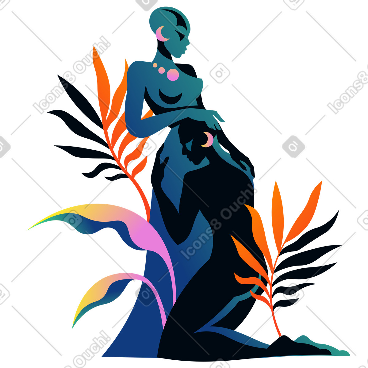African couple embracing in nature illustration clipart for downloading in PNG SVG