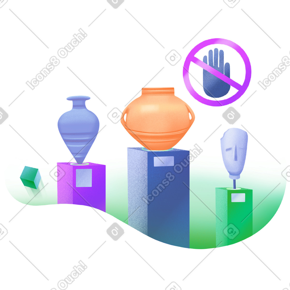 Museum exhibits with do not touch sign illustration in Smart style download in PNG, SVG