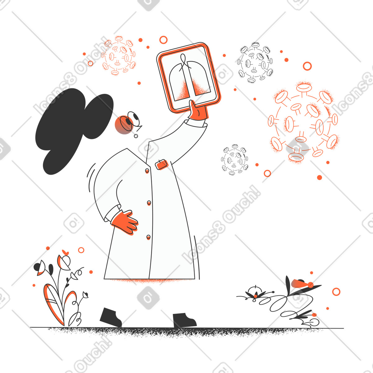Medico che esamina la scansione a raggi x dei polmoni illustrazione in stile Crayon scarica in PNG, SVG
