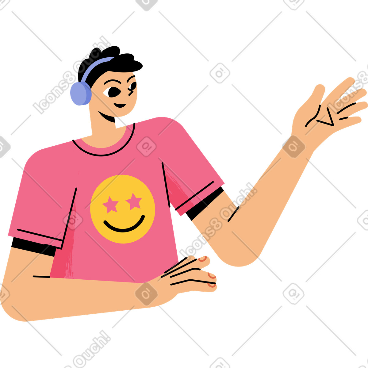 Guy with headphones illustration in Juicy style download in PNG, SVG