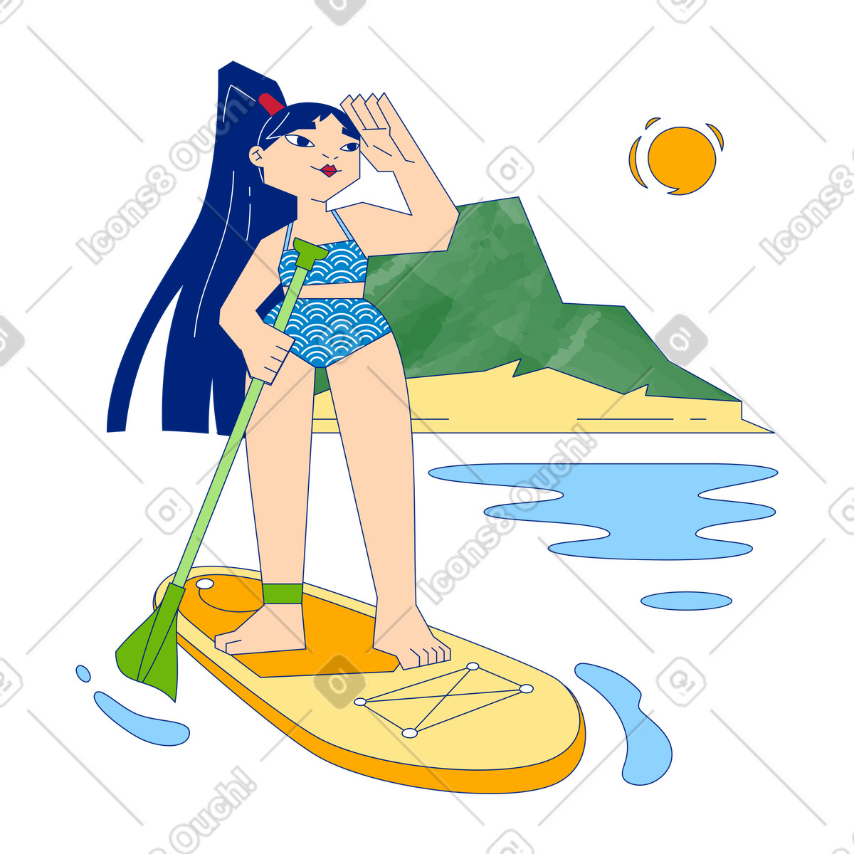 Ilustração de Paddleboarding on lake with mountains, Logged out or user session expired em no estilo Neo-Sakura para baixar em PNG, SVG