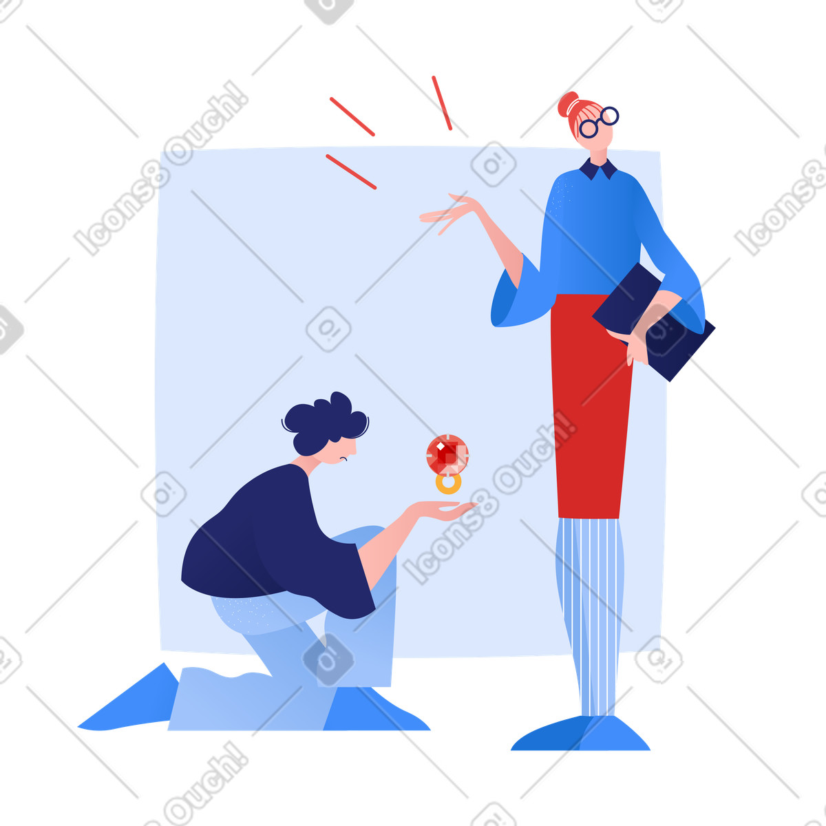 Donna che rifiuta una proposta di matrimonio illustrazione in stile Clip scarica in PNG, SVG