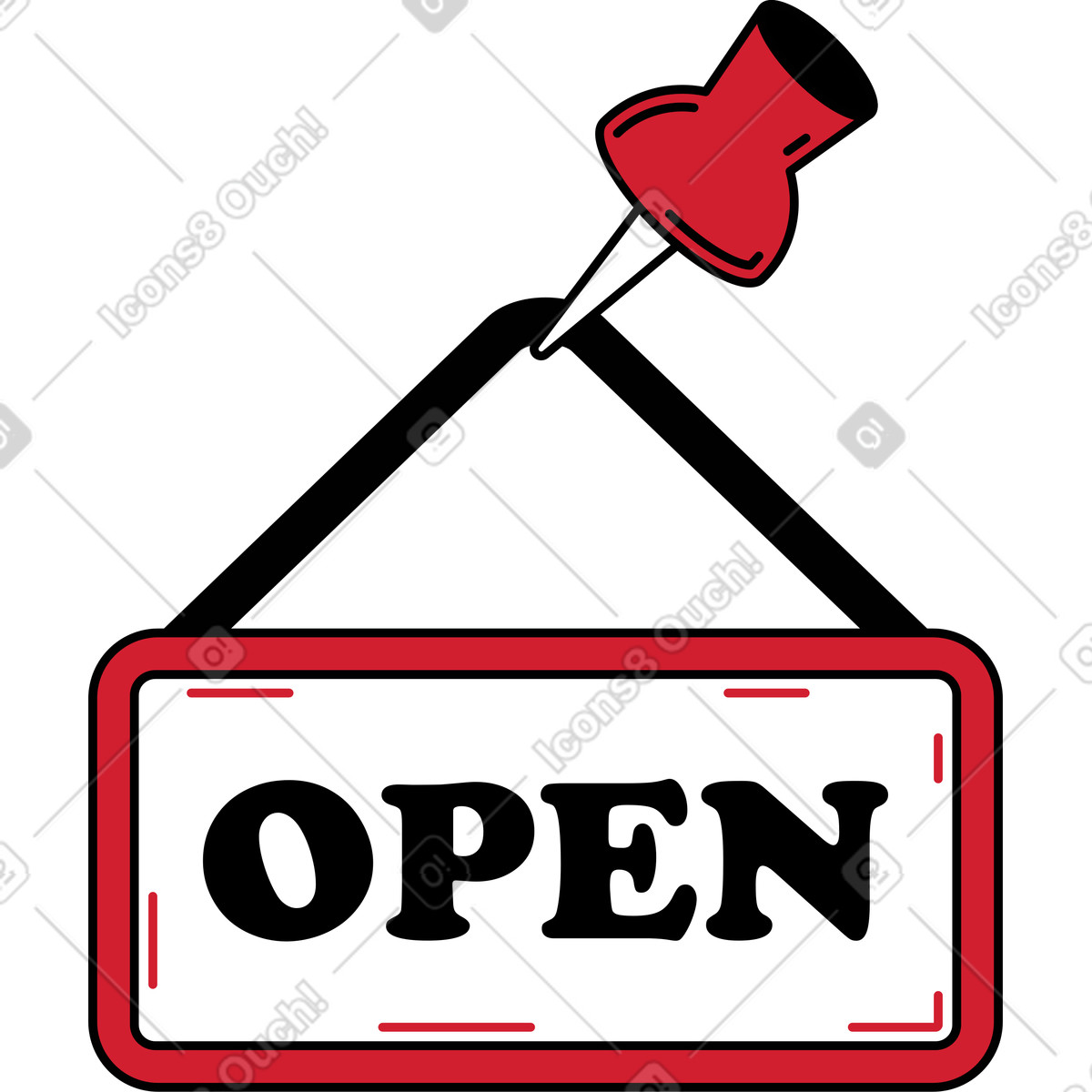 Ilustración Letrero abierto con pin en estilo Ruby a descargar en PNG y SVG