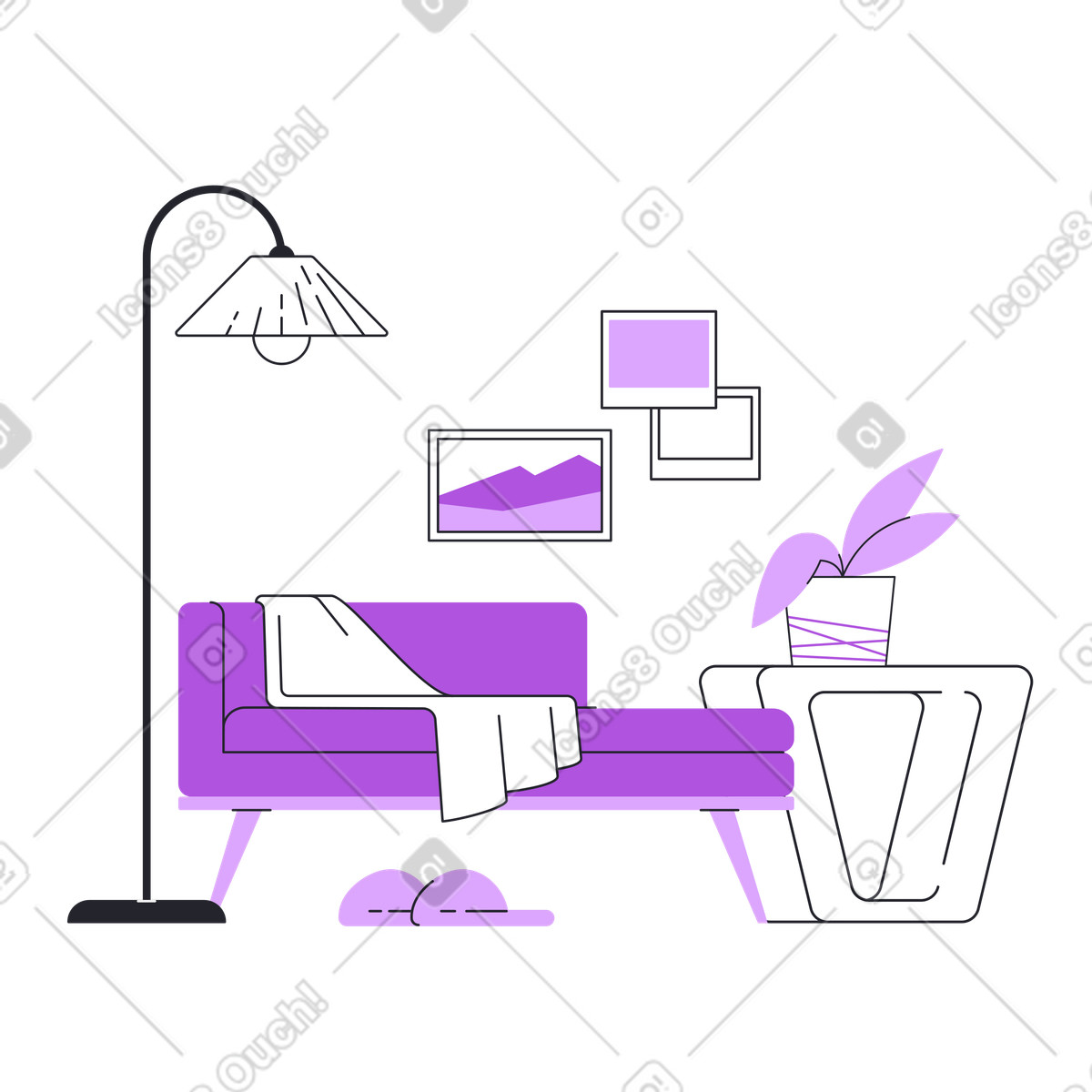 Sofa and lamp in living room illustration Grapy style download PNG, SVG