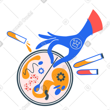 Hand swabbing petri dish sample animated illustration in GIF, Lottie (JSON), AE