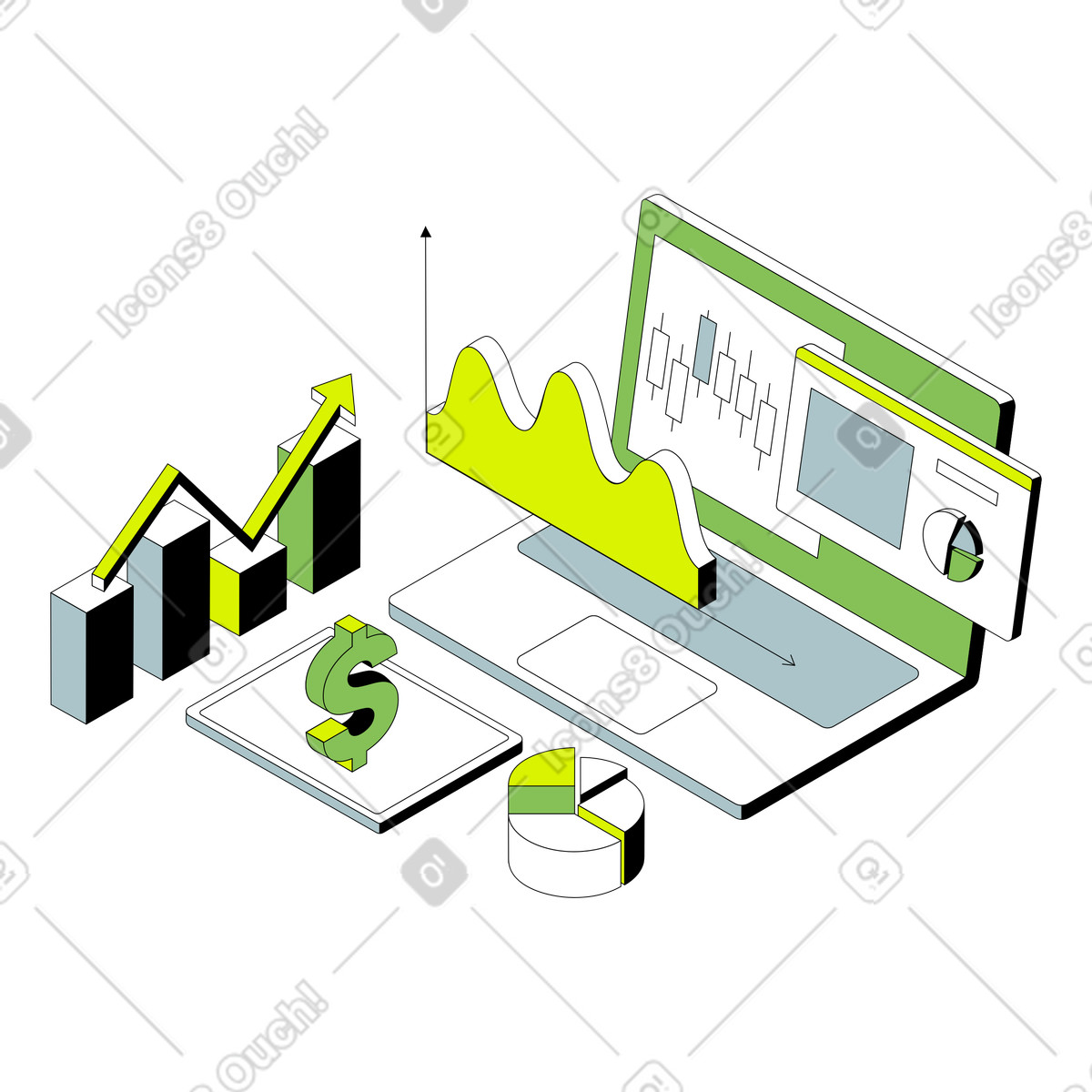 Analisi finanziaria sul mercato azionario illustrazione in stile Isometric scarica in PNG, SVG