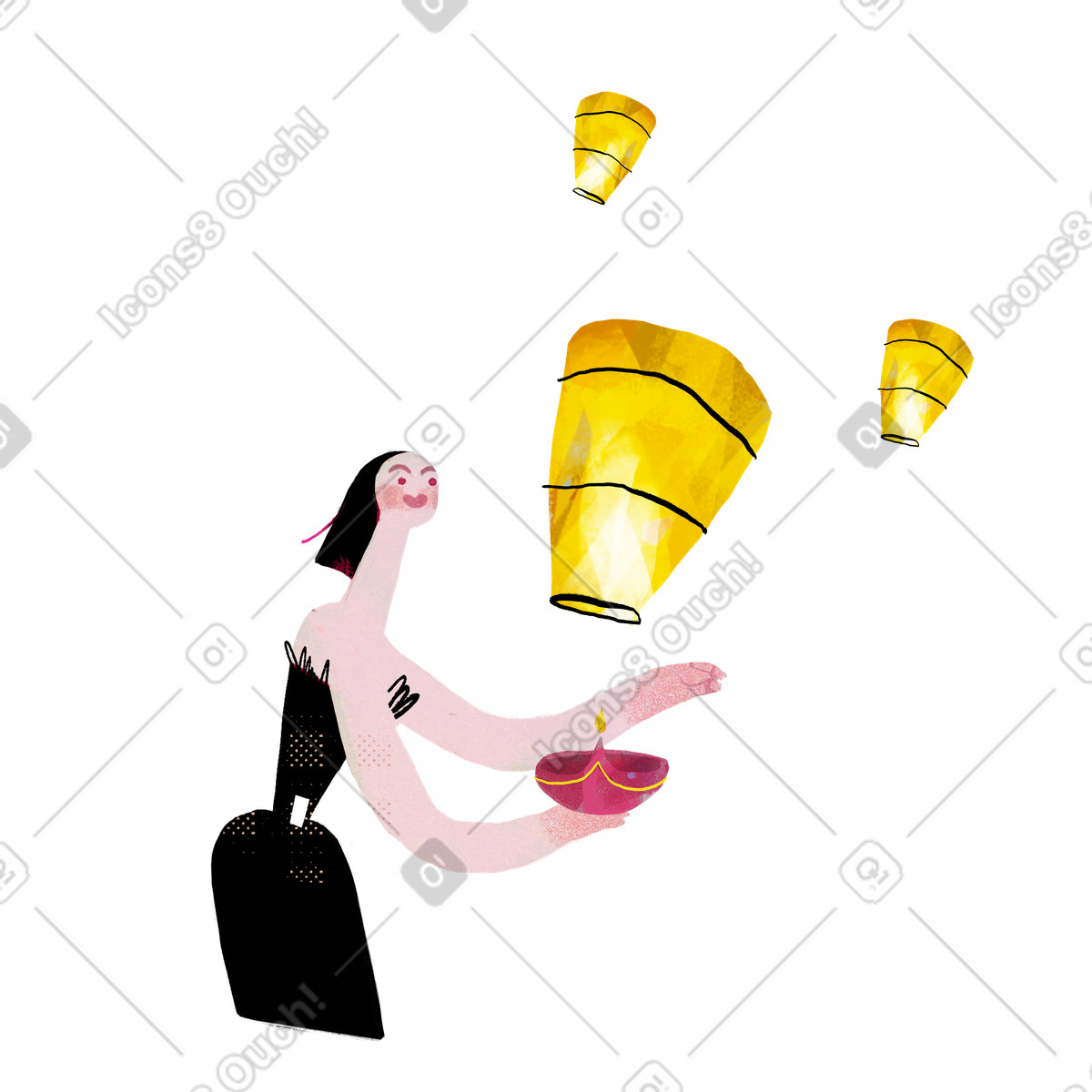 Woman celebrating hindu diwali festival illustration in Fabulous style download in PNG, SVG