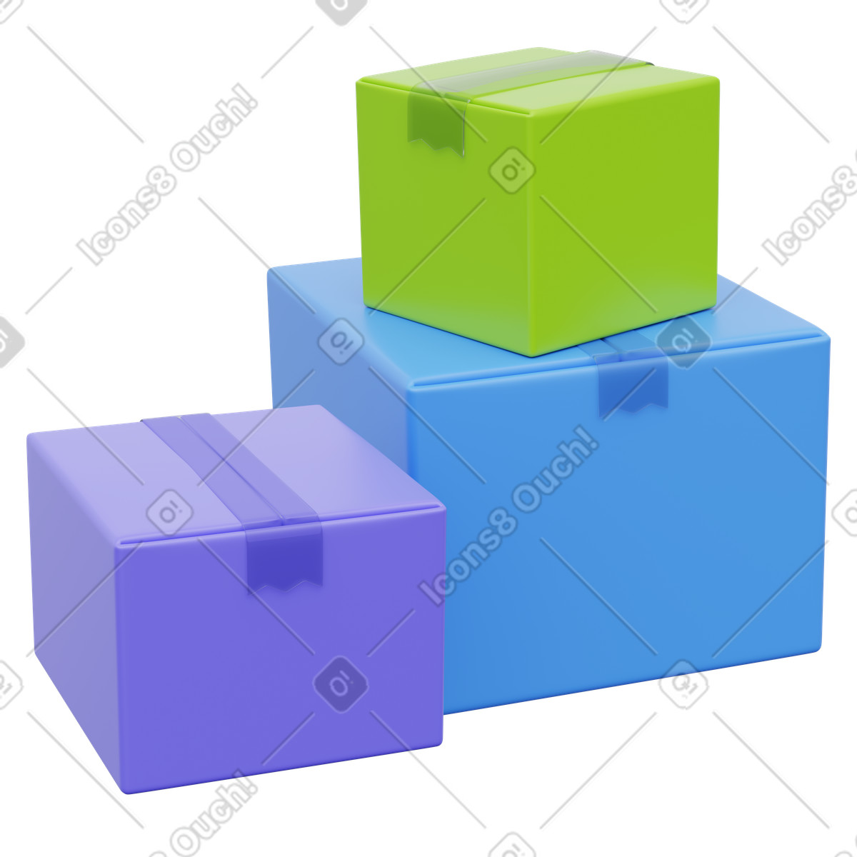 Illustration Boxes colorful shipping packages representing delivery logistics and online shopping dans le style 3D Playful à télécharger aux formats PNG, SVG